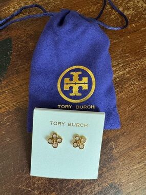 Tory Burch Kira Clover Stud Earrings with Bag